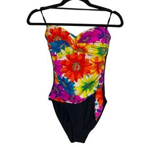 Rod Beattie Colorful Floral Underwire Halter One Piece Swimsuit Swim Suit Size 8